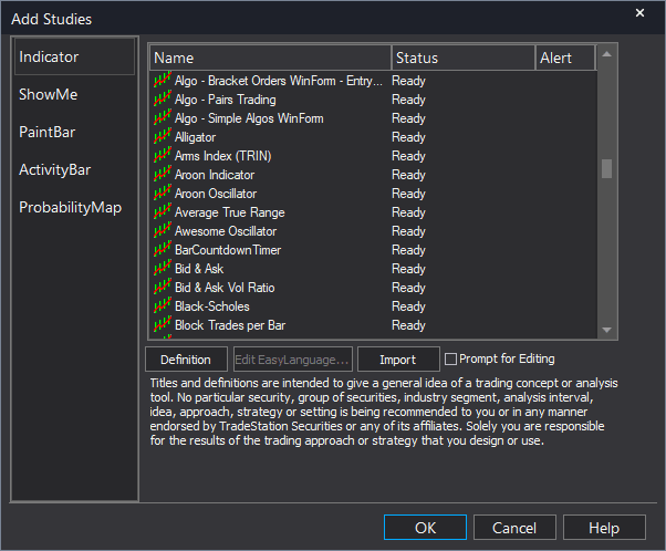 TradeStation installation step 7: Select the ShowMe study