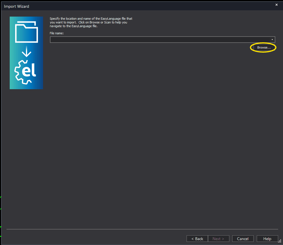 TradeStation installation step 4: Browse for the file