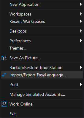 TradeStation installation step 2: Open the Import Wizard