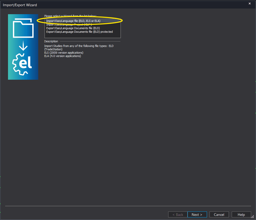TradeStation installation step 3: Select the import type