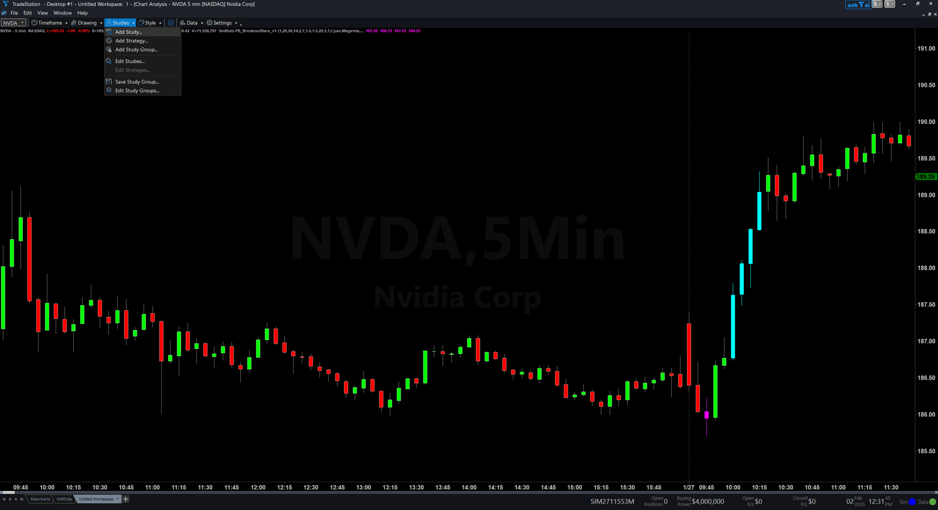 TradeStation installation step 6: Open the Studies menu